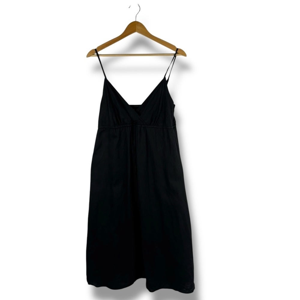 Liz Claiborne 100% Linen Surplice Empire Waist Midi Dress, Black, Size 10